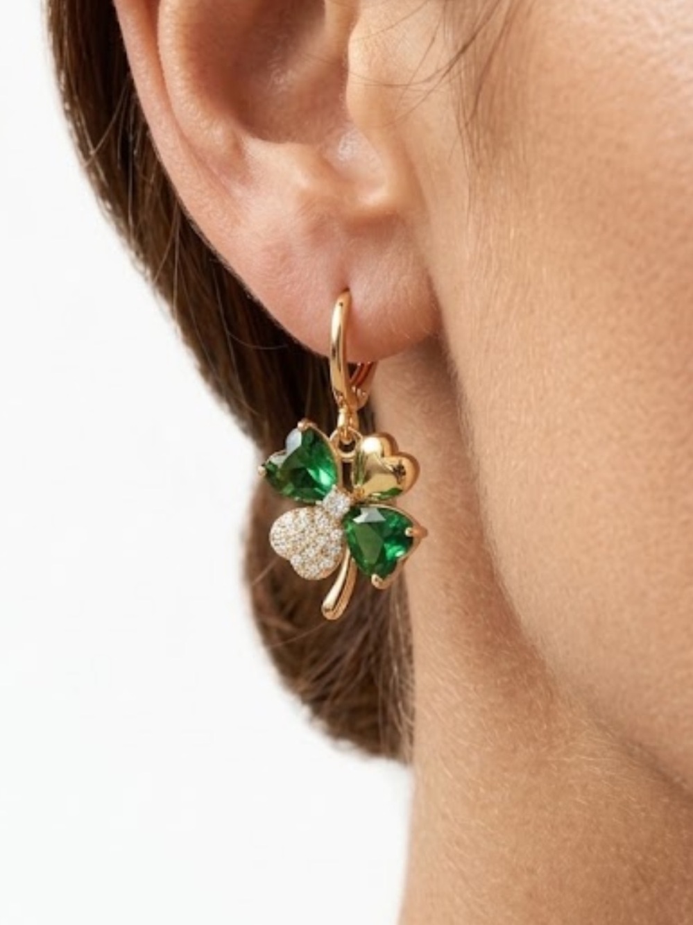 4 Leaf Clover Fairycore Earrings Green Gemstone Lucky Charm Earrings Coquette